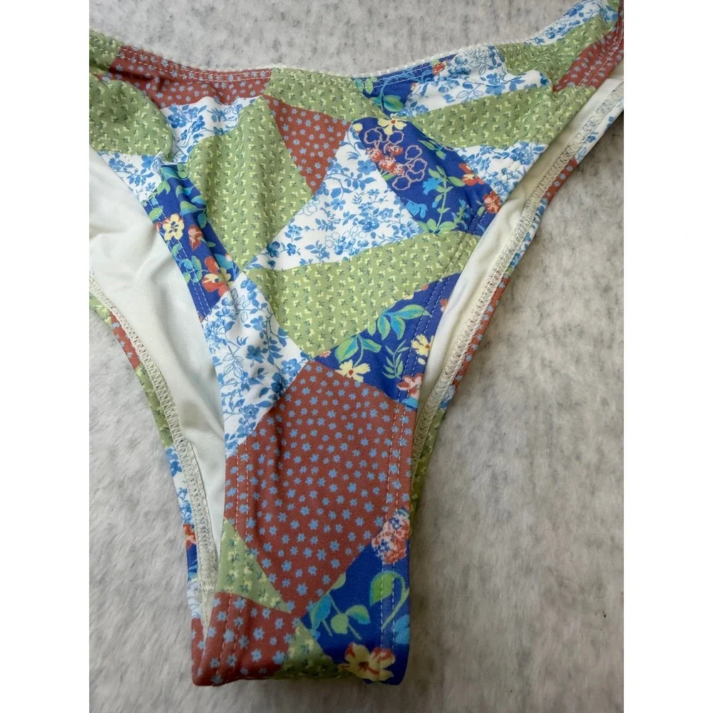 PacSun Eco Women Medium Patchwork Floral Bikini Bottom Multi Color High Cut NEW
